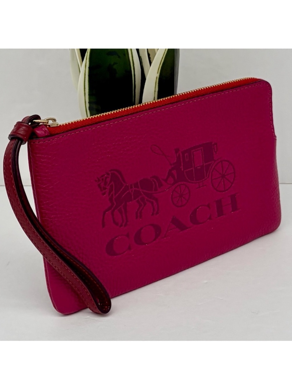 Coach Large Corner Zip Wristlet Wallet With Horse And Carriage